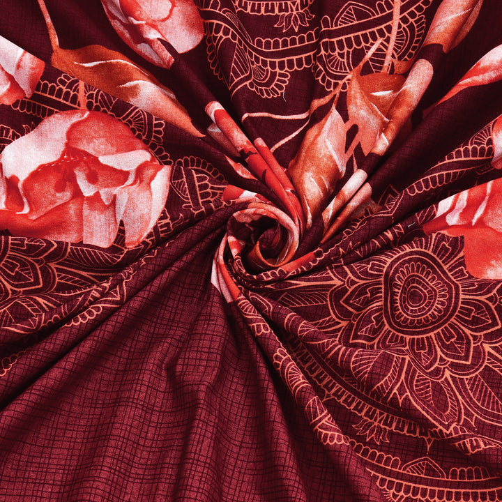 Bella Casa Fashion & Retail Ltd BEDSHEET 108 X 108 Inch / Maroon & Red / 100 % Premium Cotton Super King Size Double Bedsheet Set Premium Cotton with 2 Pillow Covers Digital Printed Maroon & Red Coloured - Celestia Designer Collection