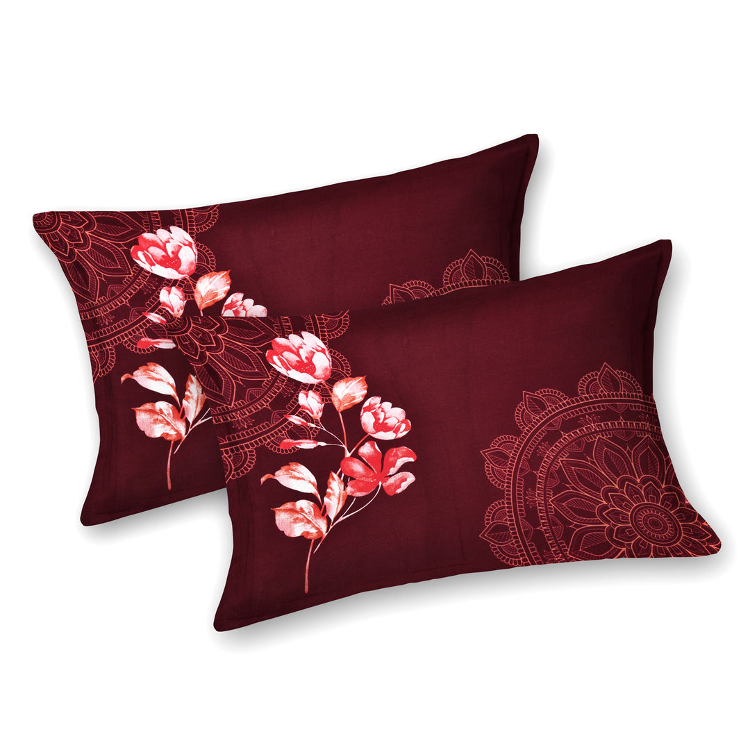 Bella Casa Fashion & Retail Ltd BEDSHEET 108 X 108 Inch / Maroon & Red / 100 % Premium Cotton Super King Size Double Bedsheet Set Premium Cotton with 2 Pillow Covers Digital Printed Maroon & Red Coloured - Celestia Designer Collection