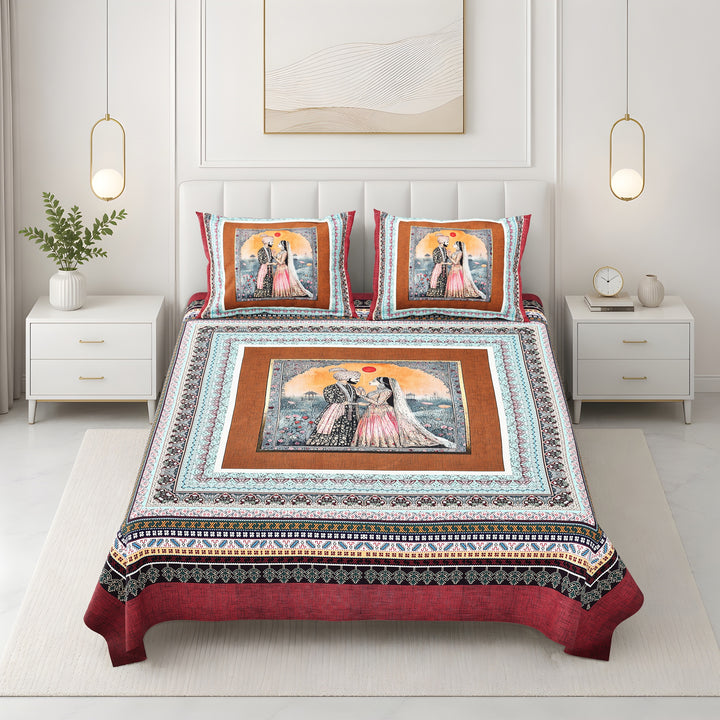 Bella Casa Fashion & Retail Ltd BEDSHEET 108 X 108 Inch / Multi / 100 % Premium Cotton Super King Size Double Bedsheet Set Premium Cotton with 2 Pillow Covers Digital Printed Multi Coloured - Celestia Designer Collection