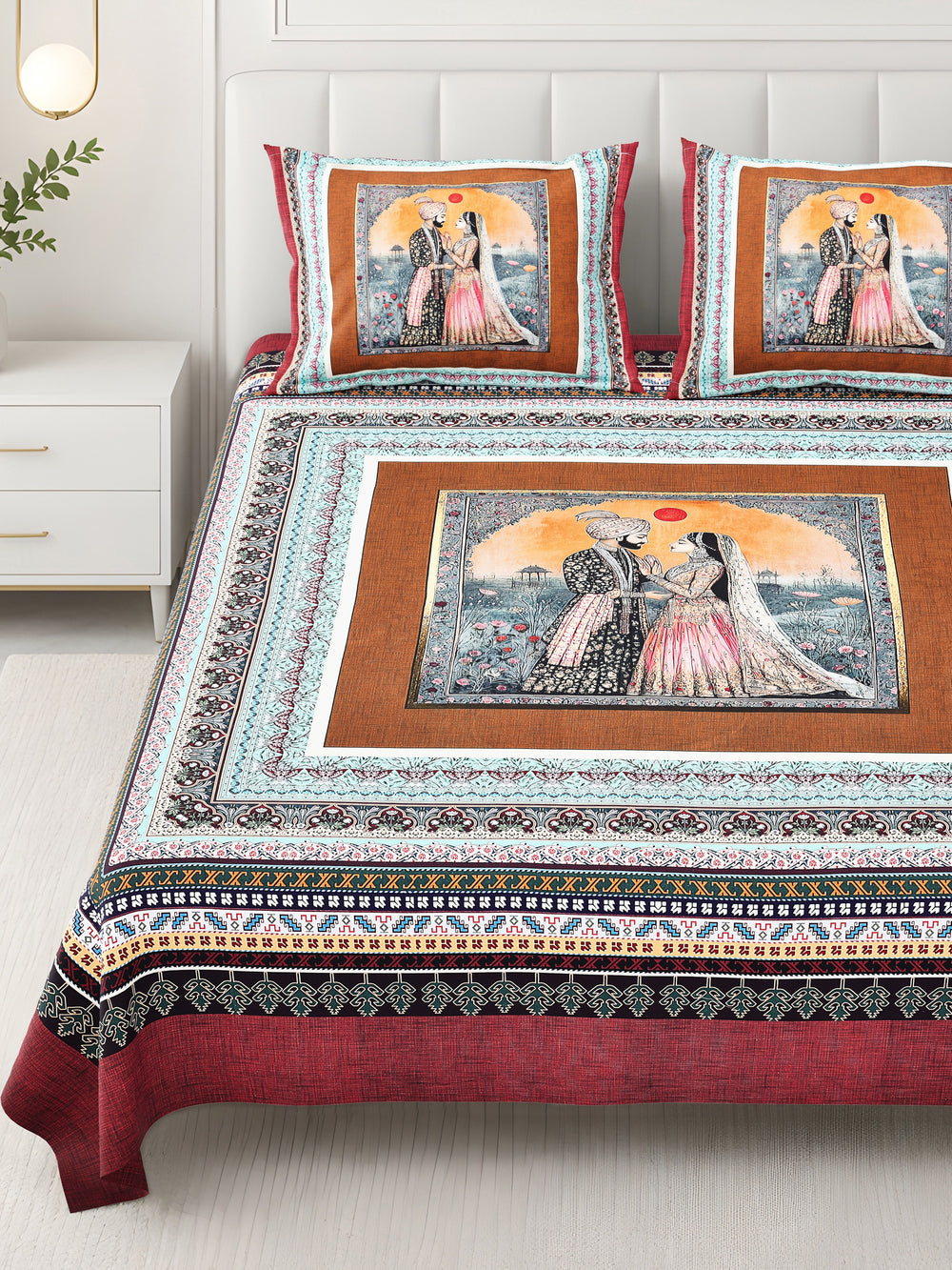 Bella Casa Fashion & Retail Ltd BEDSHEET 108 X 108 Inch / Multi / 100 % Premium Cotton Super King Size Double Bedsheet Set Premium Cotton with 2 Pillow Covers Digital Printed Multi Coloured - Celestia Designer Collection