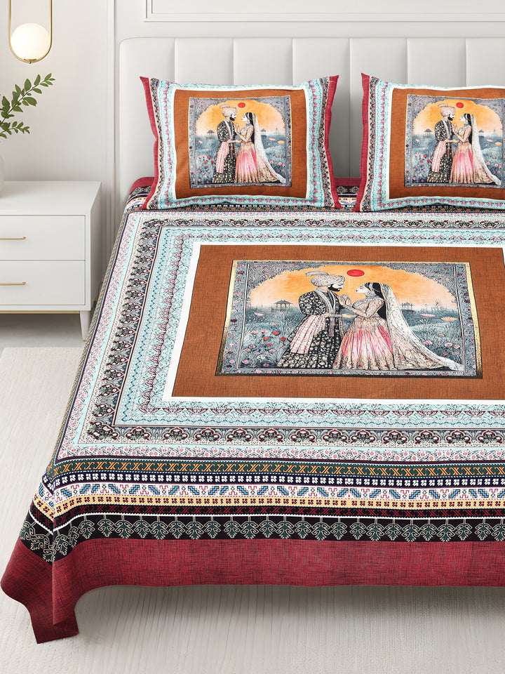 Bella Casa Fashion & Retail Ltd BEDSHEET 108 X 108 Inch / Multi / 100 % Premium Cotton Super King Size Double Bedsheet Set Premium Cotton with 2 Pillow Covers Digital Printed Multi Coloured - Celestia Designer Collection