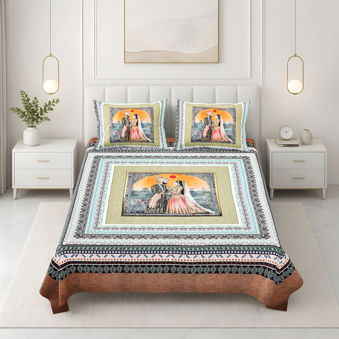 Bella Casa Fashion & Retail Ltd BEDSHEET 108 X 108 Inch / Multi / 100 % Premium Cotton Super King Size Double Bedsheet Set Premium Cotton with 2 Pillow Covers Digital Printed Multi Coloured - Celestia Designer Collection