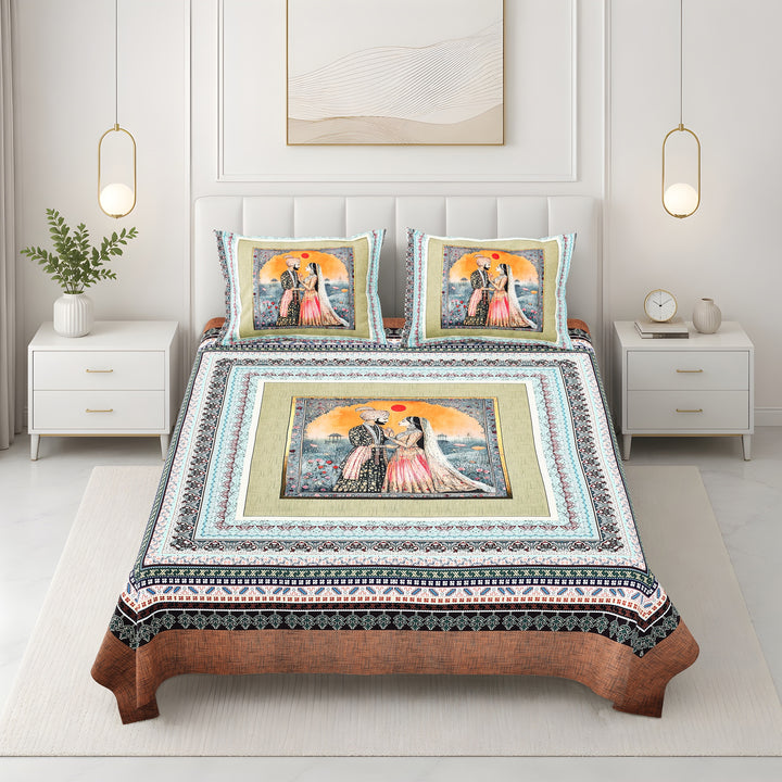 Bella Casa Fashion & Retail Ltd BEDSHEET 108 X 108 Inch / Multi / 100 % Premium Cotton Super King Size Double Bedsheet Set Premium Cotton with 2 Pillow Covers Digital Printed Multi Coloured - Celestia Designer Collection