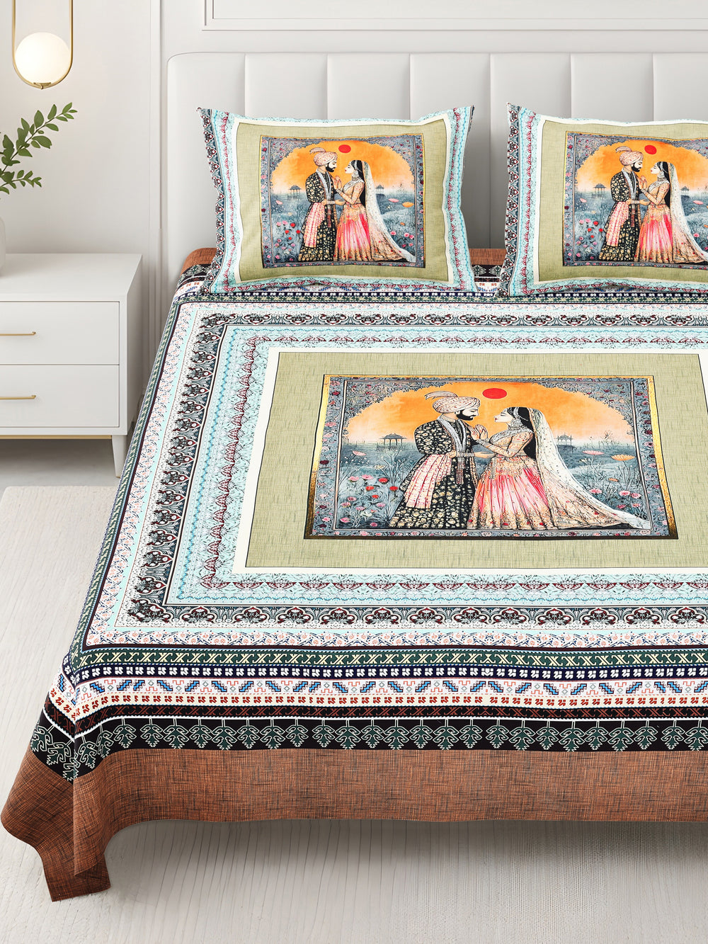 Bella Casa Fashion & Retail Ltd BEDSHEET 108 X 108 Inch / Multi / 100 % Premium Cotton Super King Size Double Bedsheet Set Premium Cotton with 2 Pillow Covers Digital Printed Multi Coloured - Celestia Designer Collection