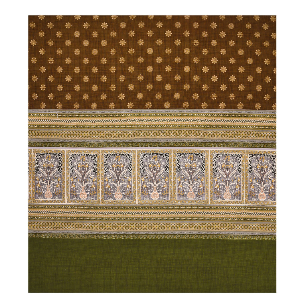 Bella Casa Fashion & Retail Ltd BEDSHEET 108 X 108 Inch / Multi & Brown / 100 % Premium Cotton Super King Size Double Bedsheet Set Premium Cotton with 2 Pillow Covers Digital Printed Multi & Brown Coloured - Celestia Designer Collection