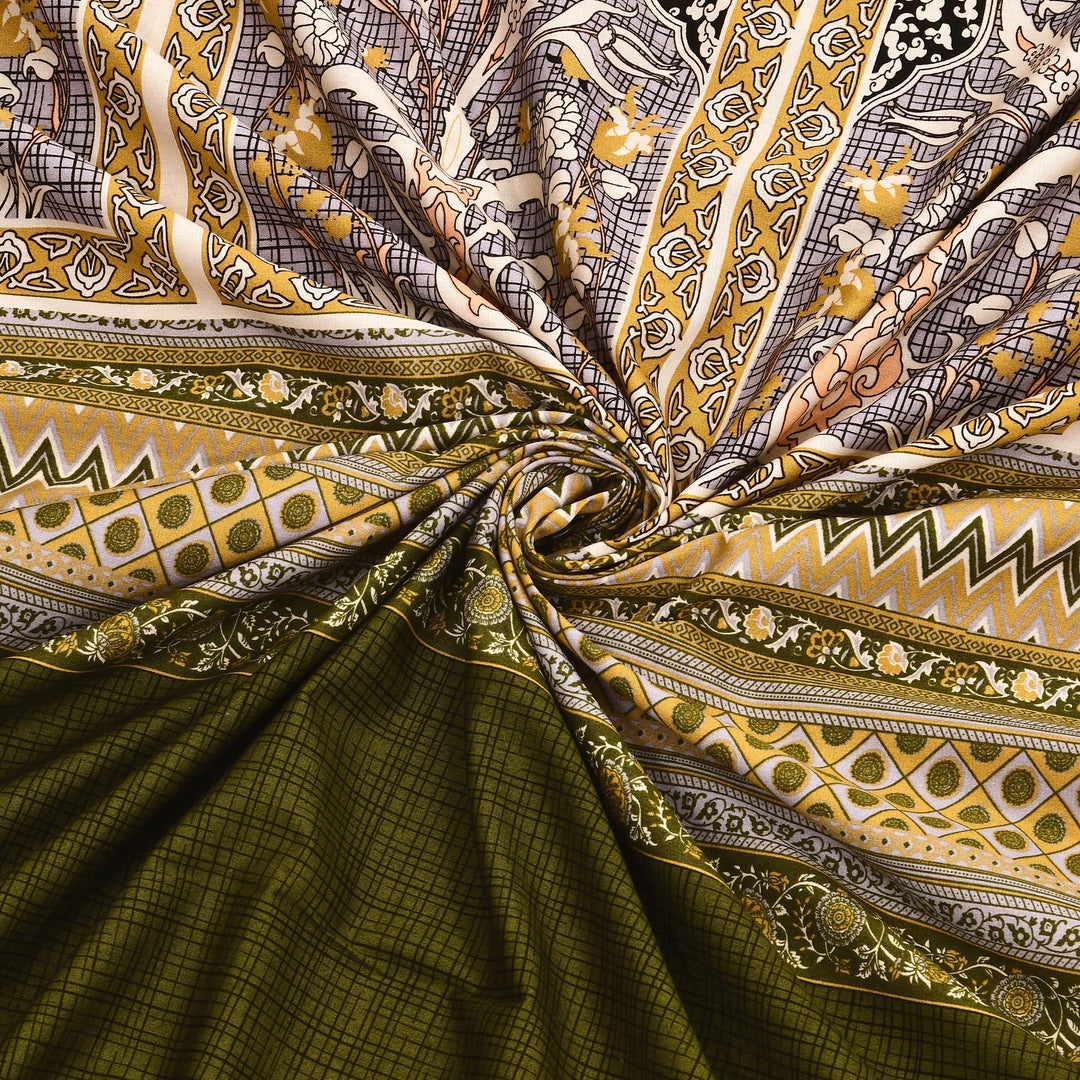 Bella Casa Fashion & Retail Ltd BEDSHEET 108 X 108 Inch / Multi & Brown / 100 % Premium Cotton Super King Size Double Bedsheet Set Premium Cotton with 2 Pillow Covers Digital Printed Multi & Brown Coloured - Celestia Designer Collection
