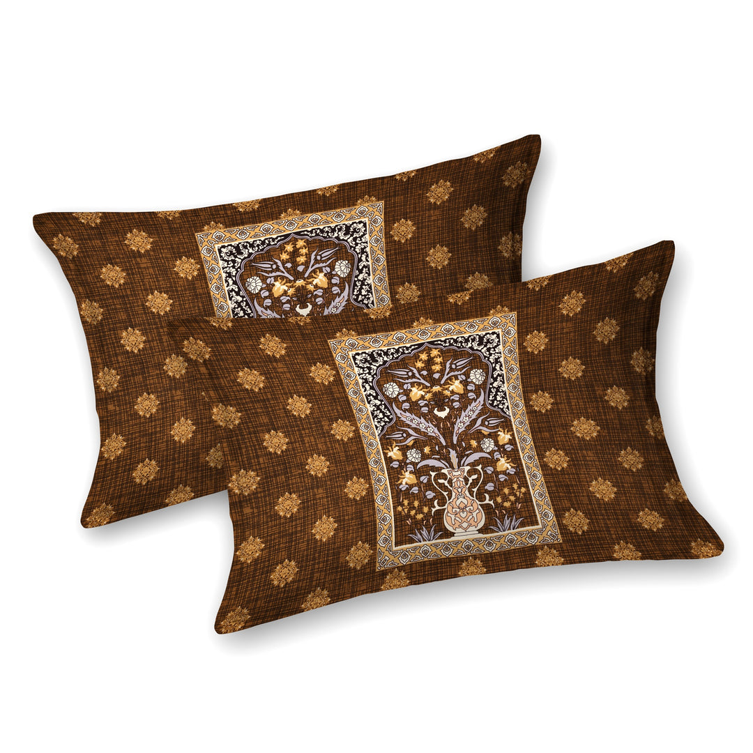 Bella Casa Fashion & Retail Ltd BEDSHEET 108 X 108 Inch / Multi & Brown / 100 % Premium Cotton Super King Size Double Bedsheet Set Premium Cotton with 2 Pillow Covers Digital Printed Multi & Brown Coloured - Celestia Designer Collection