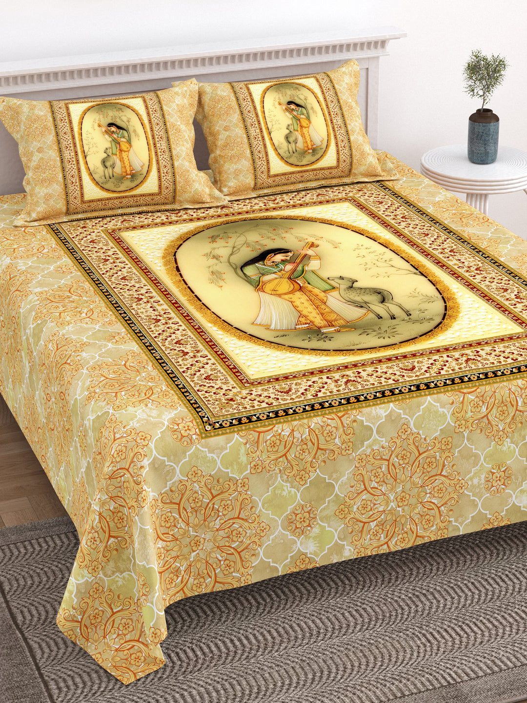 Bella Casa Fashion & Retail Ltd BEDSHEET 108 X 108 Inch / Multi Color / 100 % Premium Cotton Super King Size Double Bedsheet Set Premium Cotton with 2 Pillow Covers Digital Printed Multi Colour - Louise Designer Collection