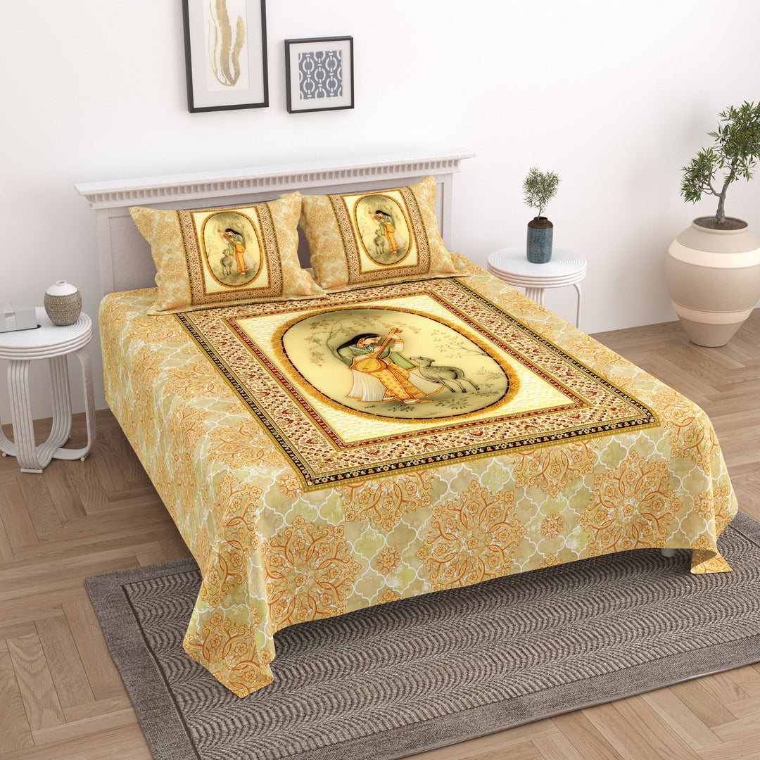 Bella Casa Fashion & Retail Ltd BEDSHEET 108 X 108 Inch / Multi Color / 100 % Premium Cotton Super King Size Double Bedsheet Set Premium Cotton with 2 Pillow Covers Digital Printed Multi Colour - Louise Designer Collection