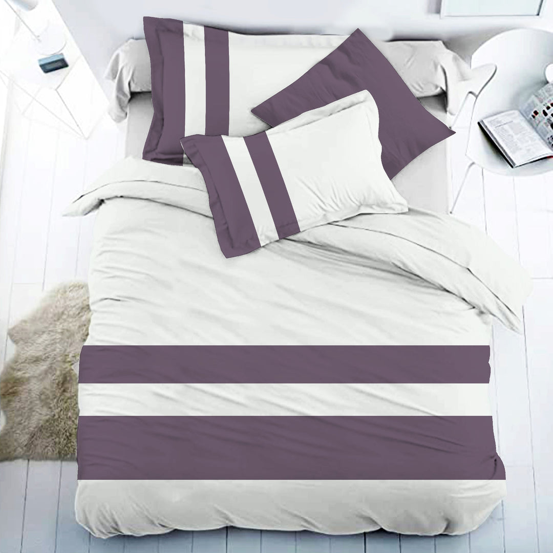 Bella Casa Fashion & Retail Ltd BEDSHEET 108 X 108 Inch / Off-White & Mauve / 100 % Premium Cotton Super King Size Double Bedsheet Set Premium Cotton with 2 Pillow Covers Digital Printed Off-White & Mauve Coloured - Heaven Stripe Collection