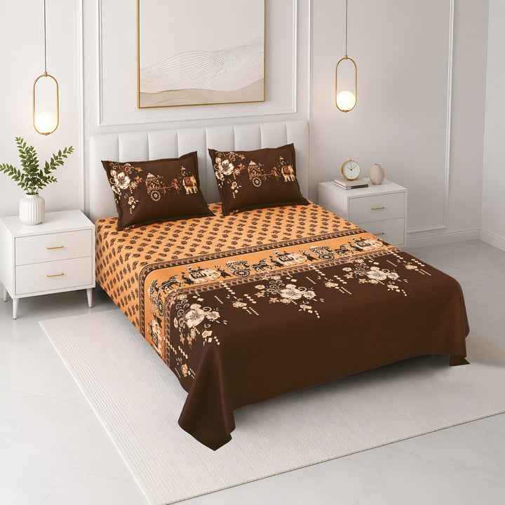 Bella Casa Fashion & Retail Ltd BEDSHEET 108 X 108 Inch / Orange & Maroon / 100 % Premium Cotton Super King Size Double Bedsheet Set Premium Cotton with 2 Pillow Covers Digital Printed Orange & Maroon Coloured - Celestia Designer Collection