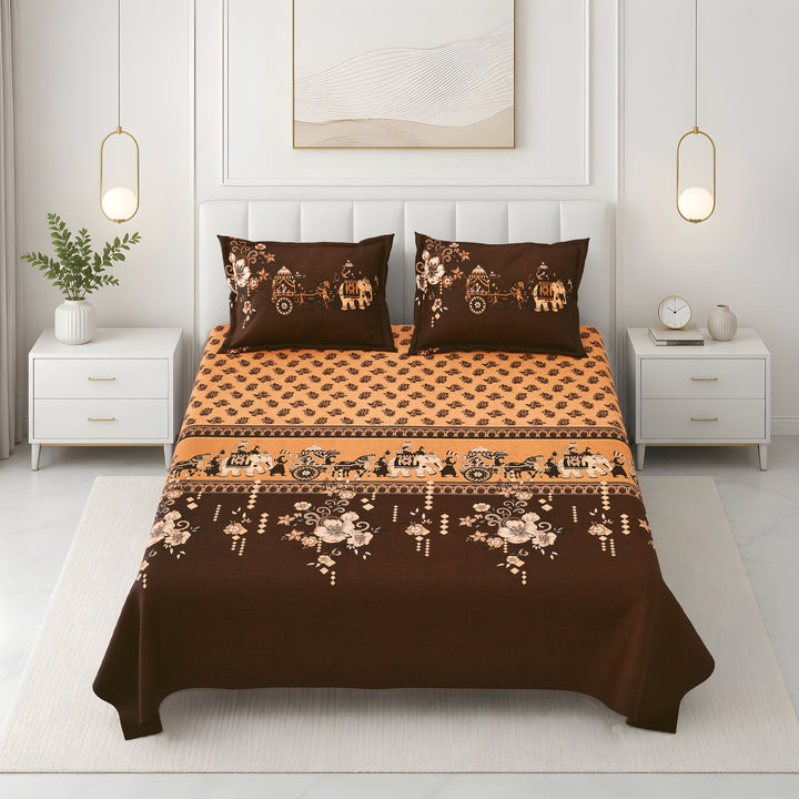 Bella Casa Fashion & Retail Ltd BEDSHEET 108 X 108 Inch / Orange & Maroon / 100 % Premium Cotton Super King Size Double Bedsheet Set Premium Cotton with 2 Pillow Covers Digital Printed Orange & Maroon Coloured - Celestia Designer Collection