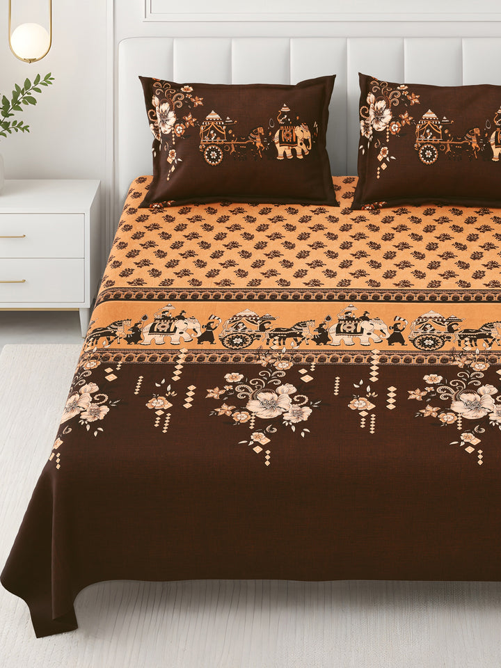 Bella Casa Fashion & Retail Ltd BEDSHEET 108 X 108 Inch / Orange & Maroon / 100 % Premium Cotton Super King Size Double Bedsheet Set Premium Cotton with 2 Pillow Covers Digital Printed Orange & Maroon Coloured - Celestia Designer Collection