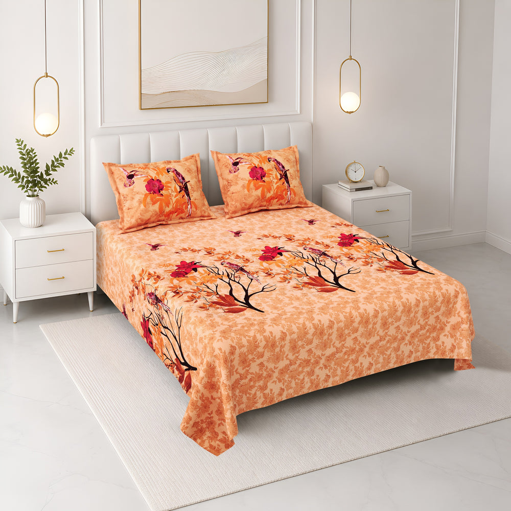 Bella Casa Fashion & Retail Ltd BEDSHEET 108 X 108 Inch / Orange & Multi / 100 % Premium Cotton Super King Size Double Bedsheet Set Premium Cotton with 2 Pillow Covers Digital Printed Orange & Multi Coloured - Celestia Designer Collection
