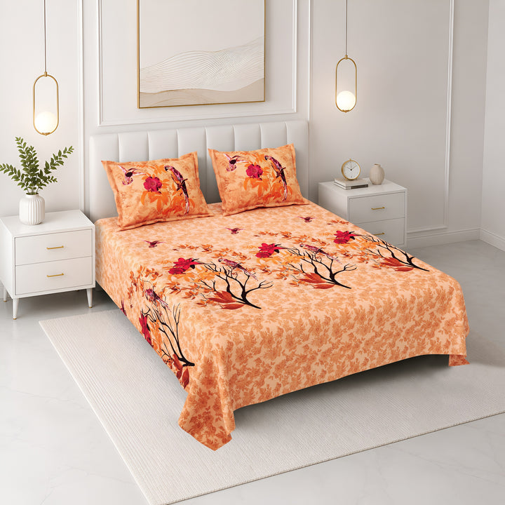 Bella Casa Fashion & Retail Ltd BEDSHEET 108 X 108 Inch / Orange & Multi / 100 % Premium Cotton Super King Size Double Bedsheet Set Premium Cotton with 2 Pillow Covers Digital Printed Orange & Multi Coloured - Celestia Designer Collection