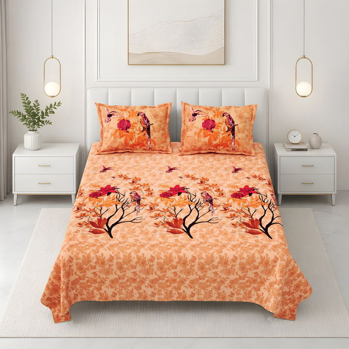 Bella Casa Fashion & Retail Ltd BEDSHEET 108 X 108 Inch / Orange & Multi / 100 % Premium Cotton Super King Size Double Bedsheet Set Premium Cotton with 2 Pillow Covers Digital Printed Orange & Multi Coloured - Celestia Designer Collection
