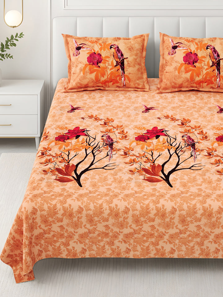 Bella Casa Fashion & Retail Ltd BEDSHEET 108 X 108 Inch / Orange & Multi / 100 % Premium Cotton Super King Size Double Bedsheet Set Premium Cotton with 2 Pillow Covers Digital Printed Orange & Multi Coloured - Celestia Designer Collection