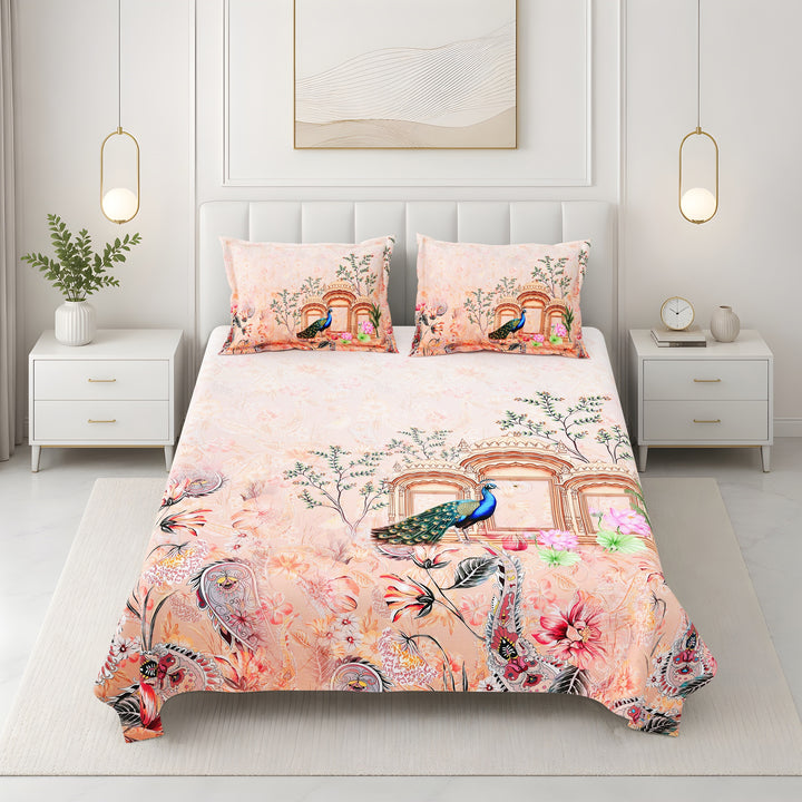 Bella Casa Fashion & Retail Ltd BEDSHEET 108 X 108 Inch / Orange & Multi / 100 % Premium Cotton Super King Size Double Bedsheet Set Premium Cotton with 2 Pillow Covers Digital Printed Orange & Multi Coloured - Celestia Designer Collection