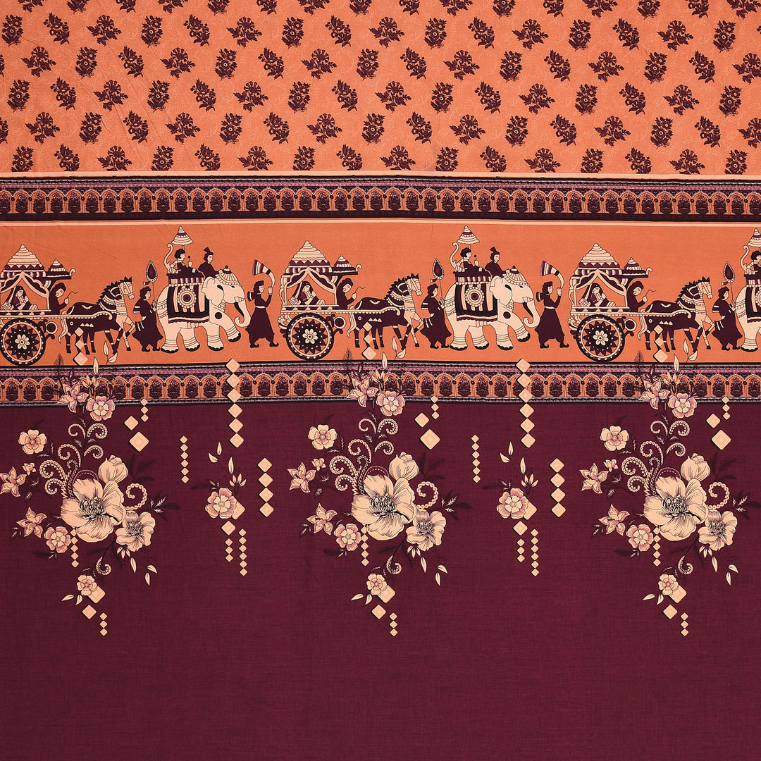Bella Casa Fashion & Retail Ltd BEDSHEET 108 X 108 Inch / Orange & Red / 100 % Premium Cotton Super King Size Double Bedsheet Set Premium Cotton with 2 Pillow Covers Digital Printed Orange & Red Coloured - Celestia Designer Collection