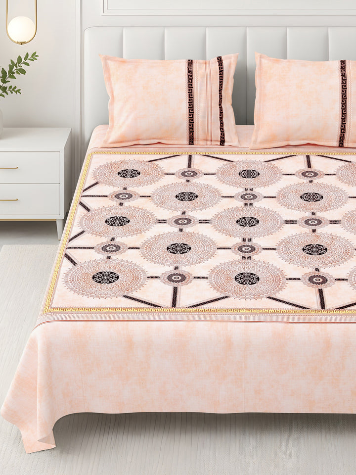 Bella Casa Fashion & Retail Ltd BEDSHEET 108 X 108 Inch / Peach & Maroon / 100 % Premium Cotton Super King Size Double Bedsheet Set Premium Cotton with 2 Pillow Covers Digital Printed Peach & Maroon Coloured - Celestia Designer Collection