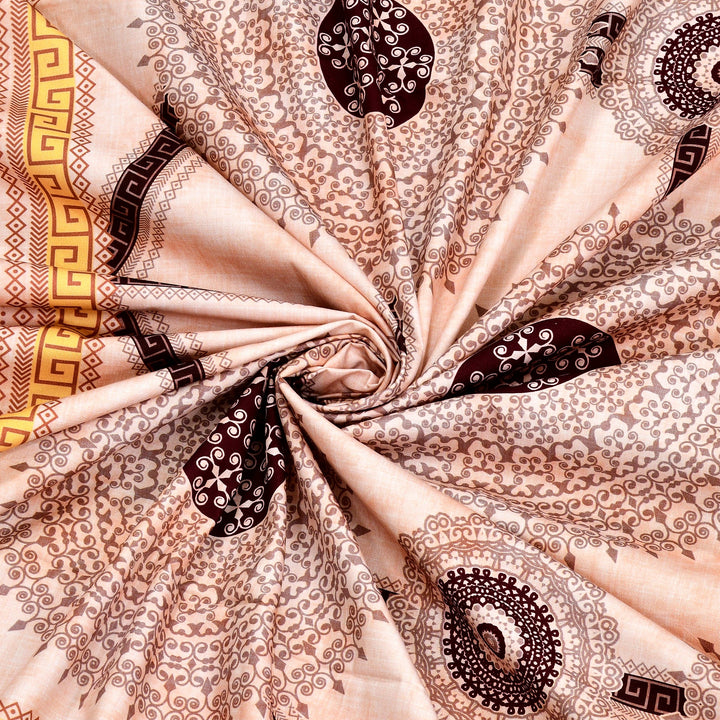 Bella Casa Fashion & Retail Ltd BEDSHEET 108 X 108 Inch / Peach & Maroon / 100 % Premium Cotton Super King Size Double Bedsheet Set Premium Cotton with 2 Pillow Covers Digital Printed Peach & Maroon Coloured - Celestia Designer Collection