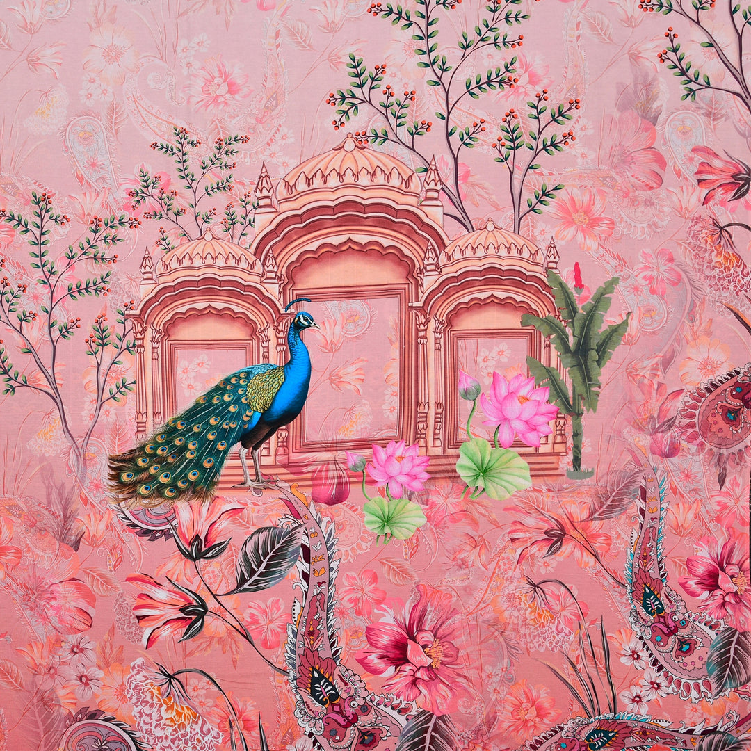 Bella Casa Fashion & Retail Ltd BEDSHEET 108 X 108 Inch / Peach & Multi / 100 % Premium Cotton Super King Size Double Bedsheet Set Premium Cotton with 2 Pillow Covers Digital Printed Peach & Multi Coloured - Celestia Designer Collection
