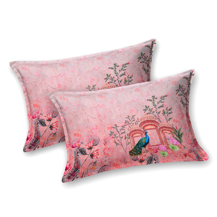 Bella Casa Fashion & Retail Ltd BEDSHEET 108 X 108 Inch / Peach & Multi / 100 % Premium Cotton Super King Size Double Bedsheet Set Premium Cotton with 2 Pillow Covers Digital Printed Peach & Multi Coloured - Celestia Designer Collection