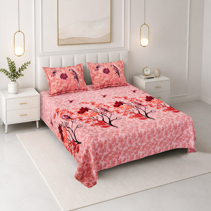 Bella Casa Fashion & Retail Ltd BEDSHEET 108 X 108 Inch / Peach & Multi / 100 % Premium Cotton Super King Size Double Bedsheet Set Premium Cotton with 2 Pillow Covers Digital Printed Peach & Multi Coloured - Celestia Designer Collection