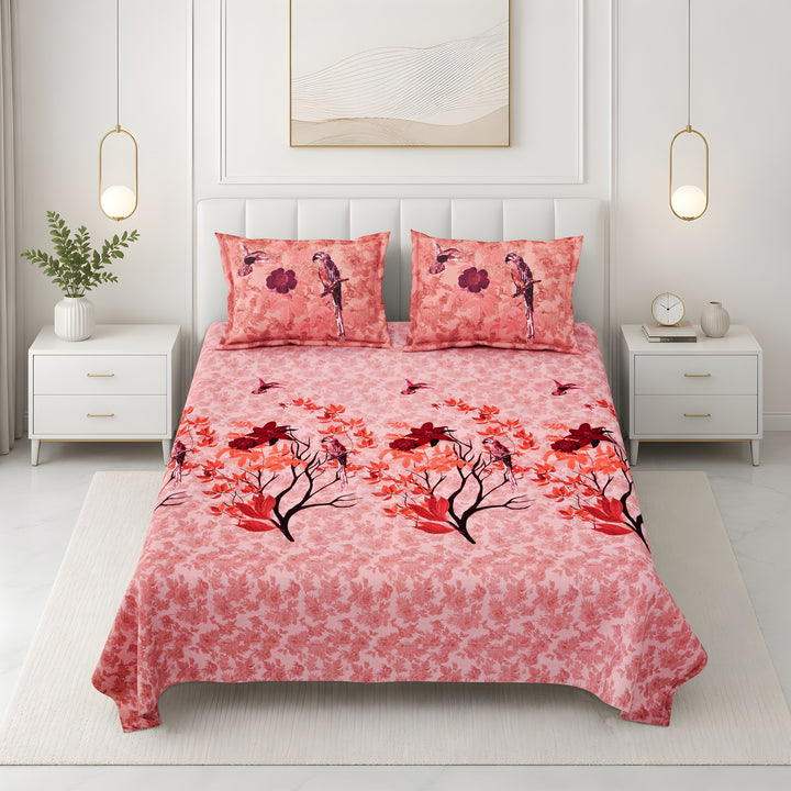 Bella Casa Fashion & Retail Ltd BEDSHEET 108 X 108 Inch / Peach & Multi / 100 % Premium Cotton Super King Size Double Bedsheet Set Premium Cotton with 2 Pillow Covers Digital Printed Peach & Multi Coloured - Celestia Designer Collection