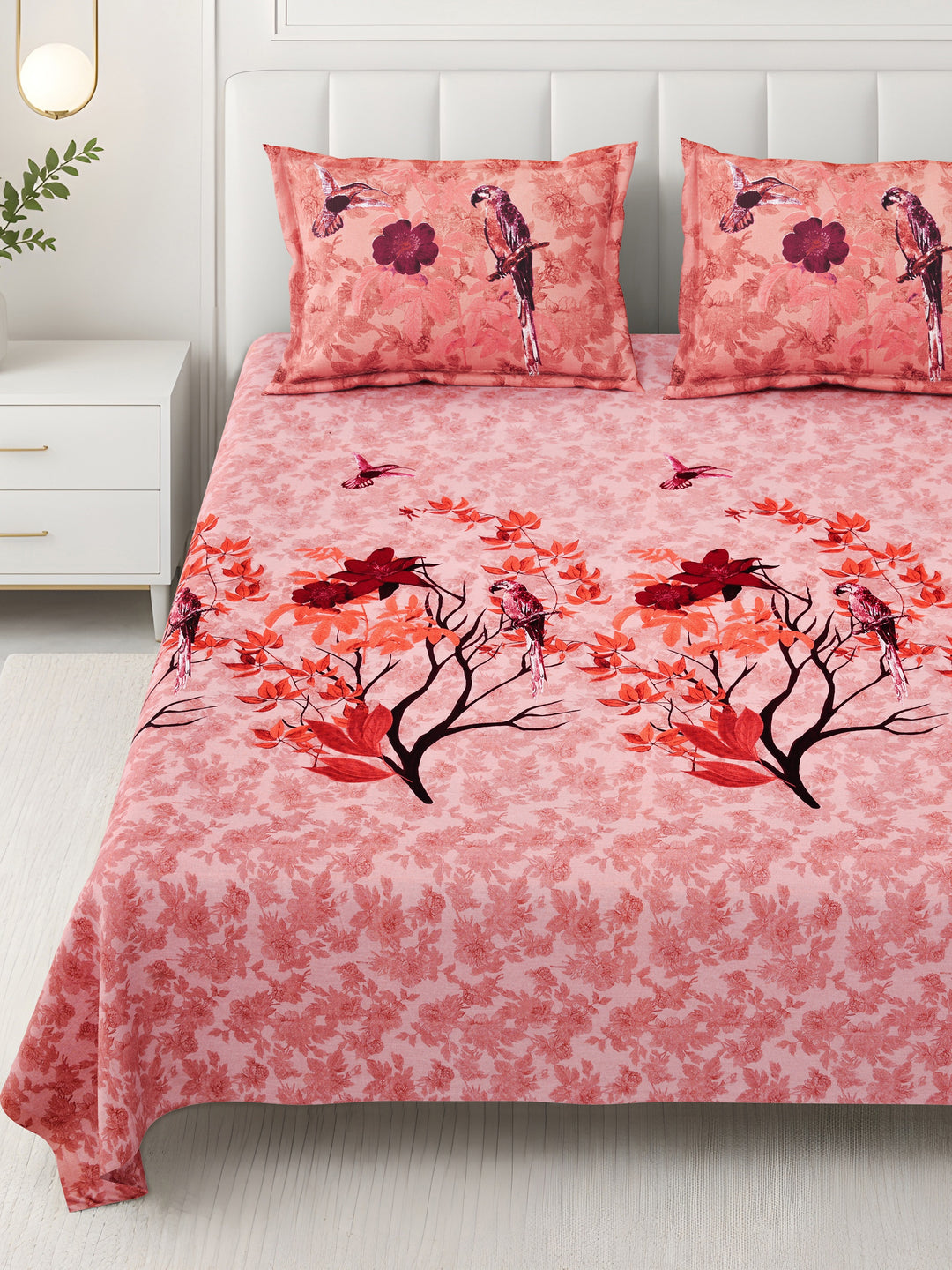 Bella Casa Fashion & Retail Ltd BEDSHEET 108 X 108 Inch / Peach & Multi / 100 % Premium Cotton Super King Size Double Bedsheet Set Premium Cotton with 2 Pillow Covers Digital Printed Peach & Multi Coloured - Celestia Designer Collection