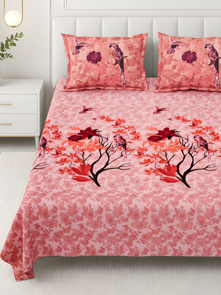 Bella Casa Fashion & Retail Ltd BEDSHEET 108 X 108 Inch / Peach & Multi / 100 % Premium Cotton Super King Size Double Bedsheet Set Premium Cotton with 2 Pillow Covers Digital Printed Peach & Multi Coloured - Celestia Designer Collection