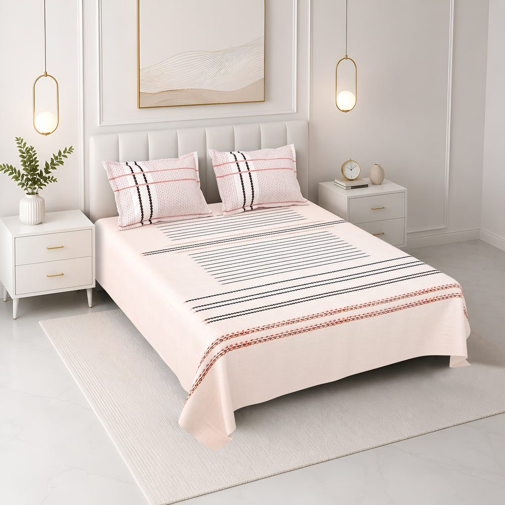 Bella Casa Fashion & Retail Ltd BEDSHEET 108 X 108 Inch / Peach & Multi / 100 % Premium Cotton Super King Size Double Bedsheet Set Premium Cotton with 2 Pillow Covers Digital Printed Peach & Multi Coloured - Celestia Designer Collection