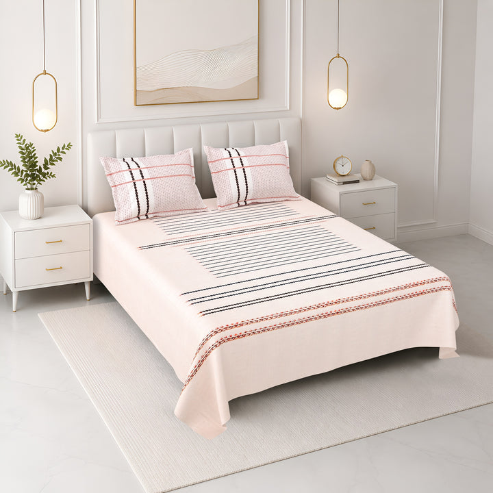 Bella Casa Fashion & Retail Ltd BEDSHEET 108 X 108 Inch / Peach & Multi / 100 % Premium Cotton Super King Size Double Bedsheet Set Premium Cotton with 2 Pillow Covers Digital Printed Peach & Multi Coloured - Celestia Designer Collection