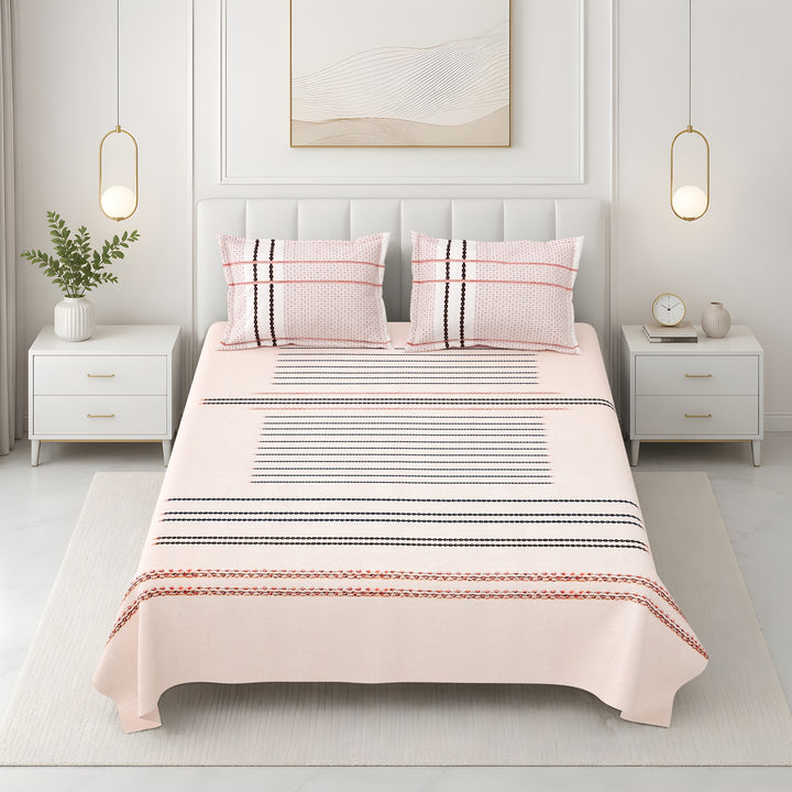 Bella Casa Fashion & Retail Ltd BEDSHEET 108 X 108 Inch / Peach & Multi / 100 % Premium Cotton Super King Size Double Bedsheet Set Premium Cotton with 2 Pillow Covers Digital Printed Peach & Multi Coloured - Celestia Designer Collection