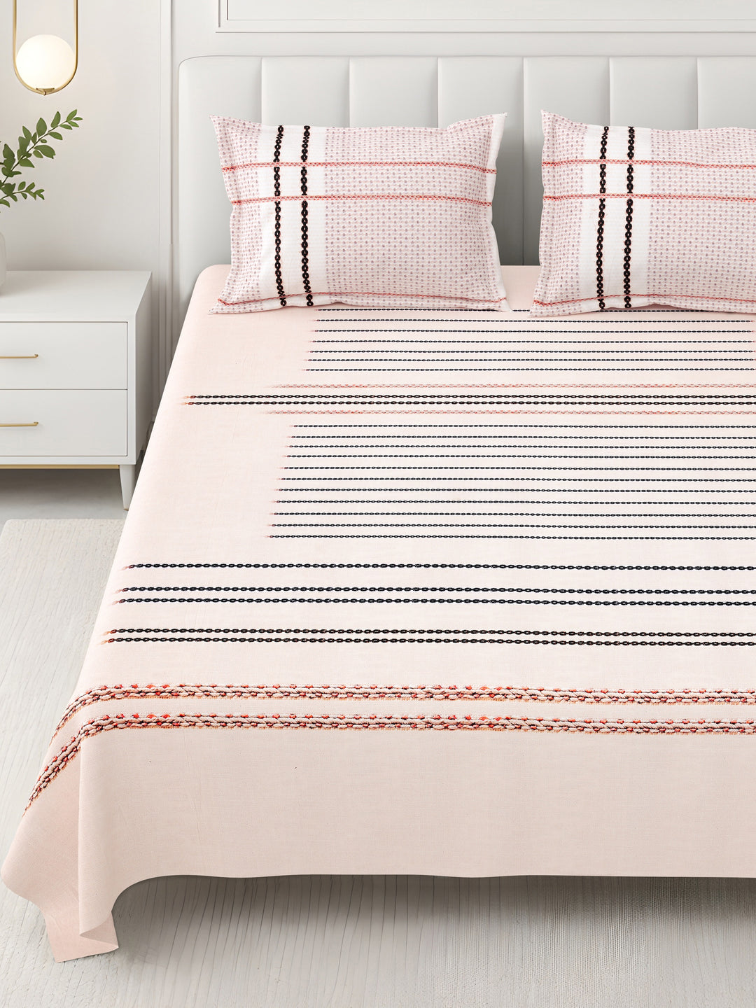 Bella Casa Fashion & Retail Ltd BEDSHEET 108 X 108 Inch / Peach & Multi / 100 % Premium Cotton Super King Size Double Bedsheet Set Premium Cotton with 2 Pillow Covers Digital Printed Peach & Multi Coloured - Celestia Designer Collection