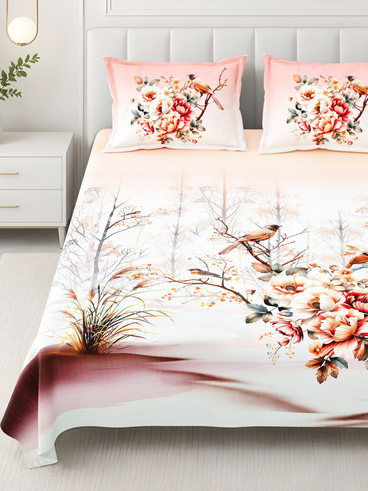 Bella Casa Fashion & Retail Ltd BEDSHEET 108 X 108 Inch / Peach & Multi / 100 % Premium Cotton Super King Size Double Bedsheet Set Premium Cotton with 2 Pillow Covers Digital Printed Peach & Multi Coloured - Celestia Designer Collection