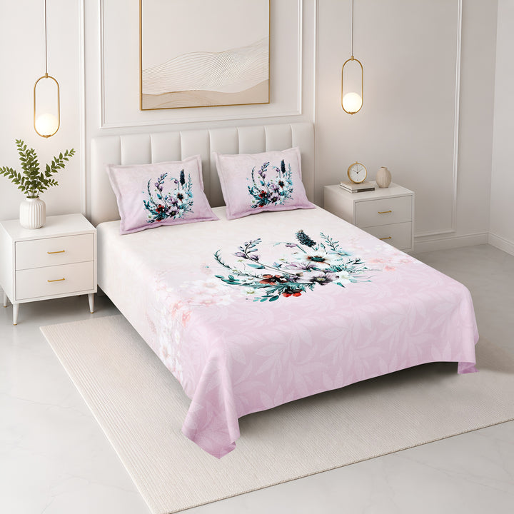 Bella Casa Fashion & Retail Ltd BEDSHEET 108 X 108 Inch / Peach & Multi / 100 % Premium Cotton Super King Size Double Bedsheet Set Premium Cotton with 2 Pillow Covers Digital Printed Peach & Multi Coloured - Celestia Designer Collection