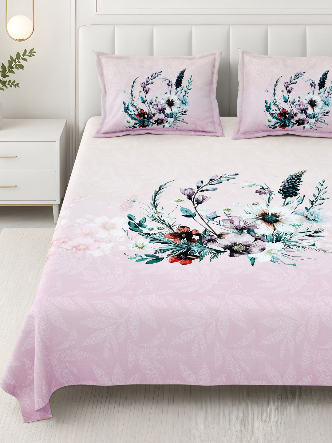 Bella Casa Fashion & Retail Ltd BEDSHEET 108 X 108 Inch / Peach & Multi / 100 % Premium Cotton Super King Size Double Bedsheet Set Premium Cotton with 2 Pillow Covers Digital Printed Peach & Multi Coloured - Celestia Designer Collection