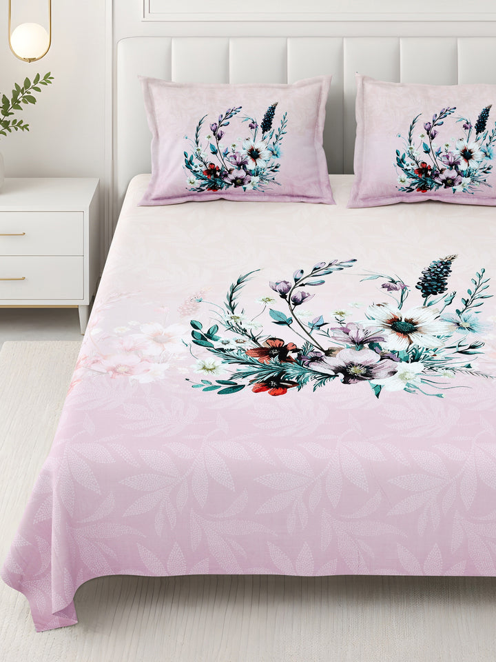 Bella Casa Fashion & Retail Ltd BEDSHEET 108 X 108 Inch / Peach & Multi / 100 % Premium Cotton Super King Size Double Bedsheet Set Premium Cotton with 2 Pillow Covers Digital Printed Peach & Multi Coloured - Celestia Designer Collection