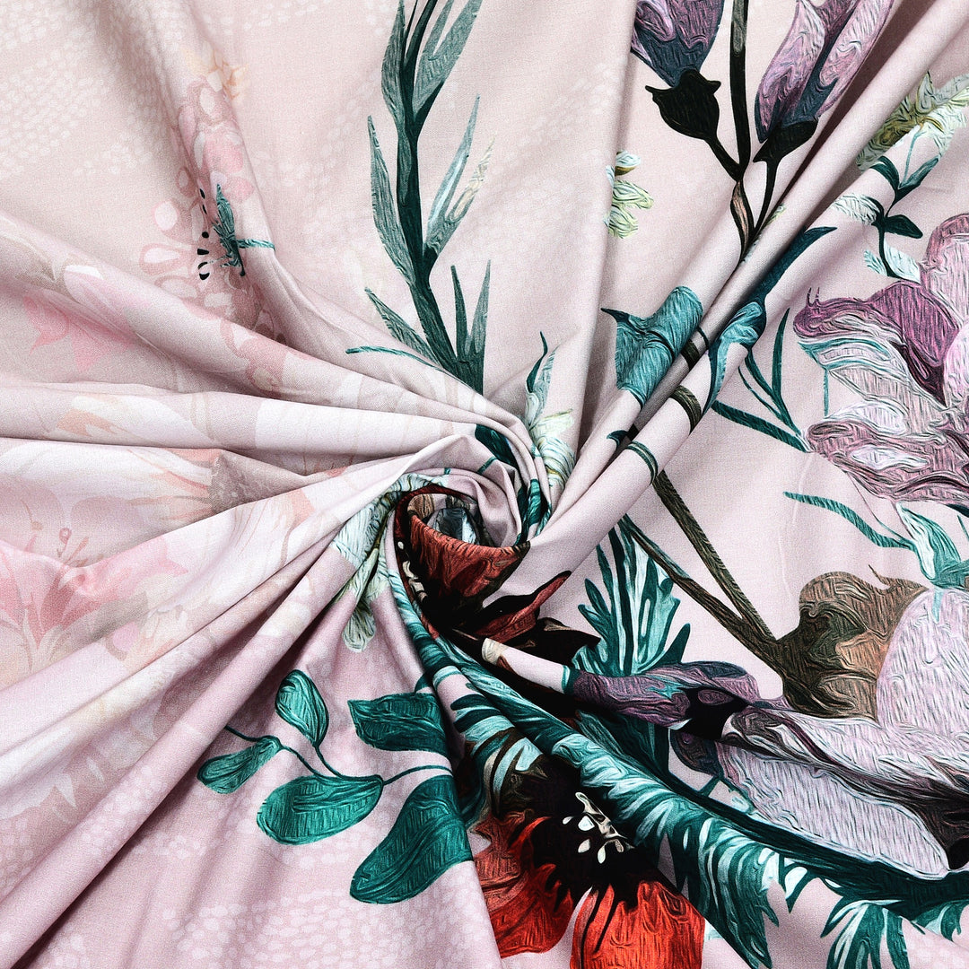 Bella Casa Fashion & Retail Ltd BEDSHEET 108 X 108 Inch / Peach & Multi / 100 % Premium Cotton Super King Size Double Bedsheet Set Premium Cotton with 2 Pillow Covers Digital Printed Peach & Multi Coloured - Celestia Designer Collection