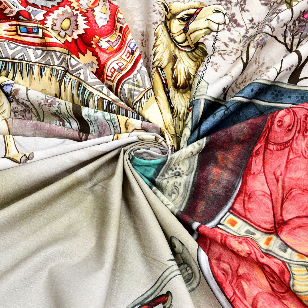 Bella Casa Fashion & Retail Ltd BEDSHEET 108 X 108 Inch / Peach & Multi / 100 % Premium Cotton Super King Size Double Bedsheet Set Premium Cotton with 2 Pillow Covers Digital Printed Peach & Multi Coloured - Celestia Designer Collection