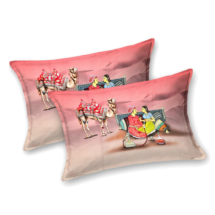 Bella Casa Fashion & Retail Ltd BEDSHEET 108 X 108 Inch / Peach & Multi / 100 % Premium Cotton Super King Size Double Bedsheet Set Premium Cotton with 2 Pillow Covers Digital Printed Peach & Multi Coloured - Celestia Designer Collection