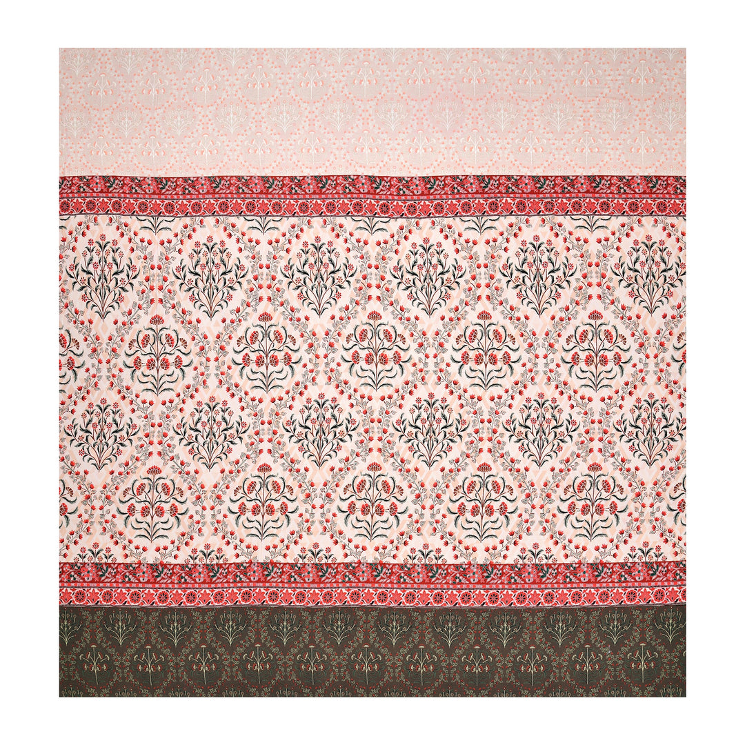 Bella Casa Fashion & Retail Ltd BEDSHEET 108 X 108 Inch / Peach & Red / 100 % Premium Cotton Super King Size Double Bedsheet Set Premium Cotton with 2 Pillow Covers Digital Printed Peach & Red Coloured - Celestia Designer Collection