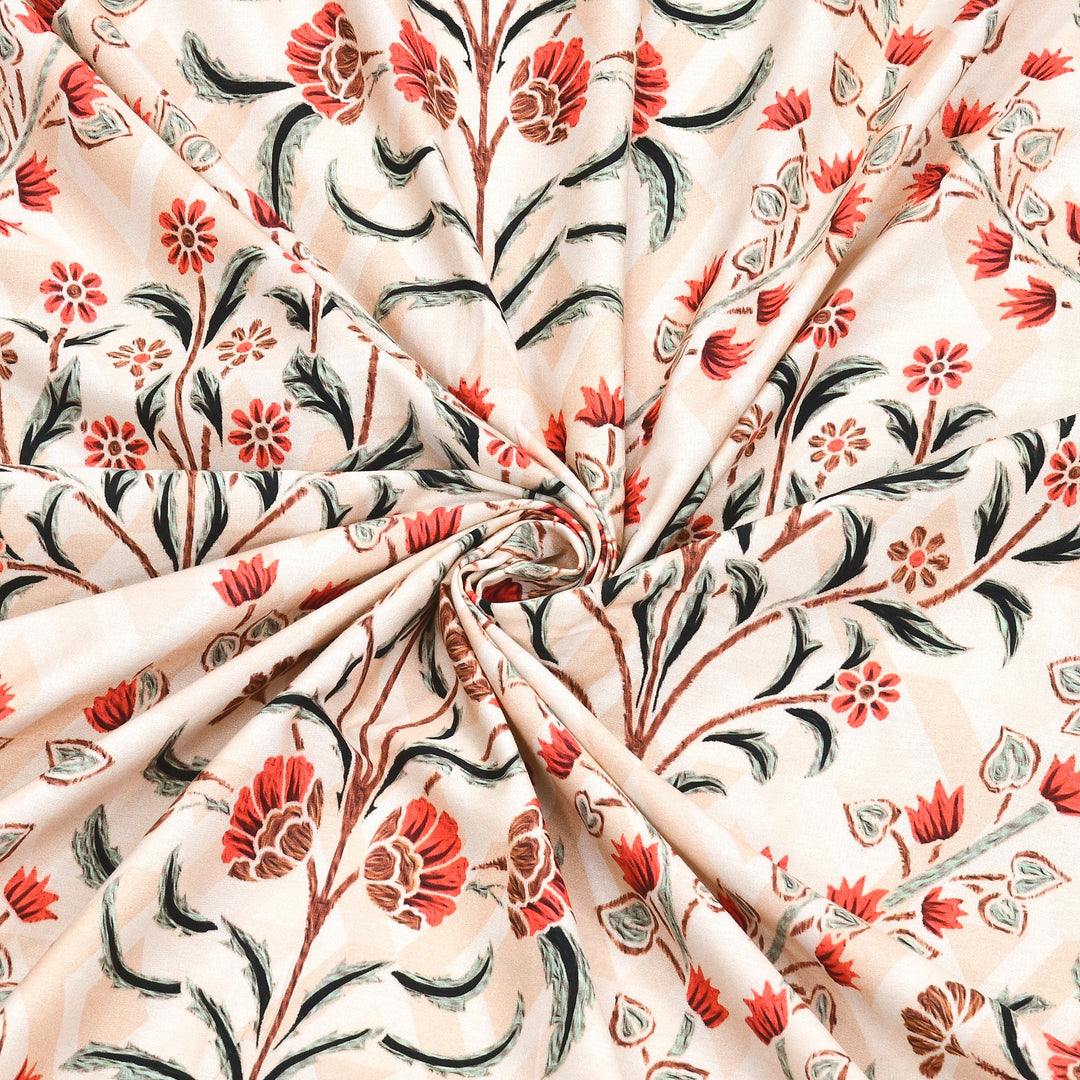 Bella Casa Fashion & Retail Ltd BEDSHEET 108 X 108 Inch / Peach & Red / 100 % Premium Cotton Super King Size Double Bedsheet Set Premium Cotton with 2 Pillow Covers Digital Printed Peach & Red Coloured - Celestia Designer Collection