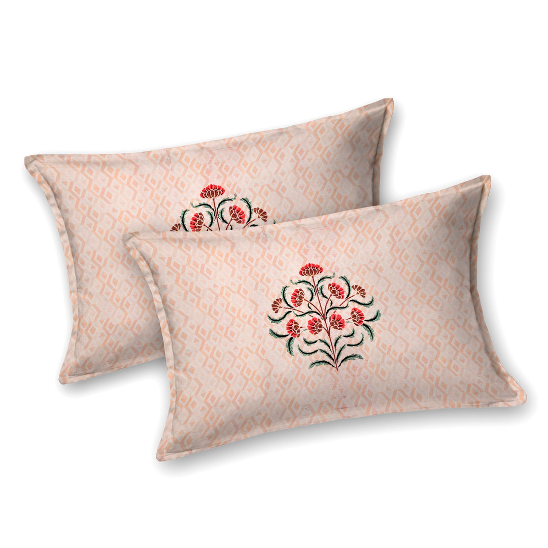 Bella Casa Fashion & Retail Ltd BEDSHEET 108 X 108 Inch / Peach & Red / 100 % Premium Cotton Super King Size Double Bedsheet Set Premium Cotton with 2 Pillow Covers Digital Printed Peach & Red Coloured - Celestia Designer Collection