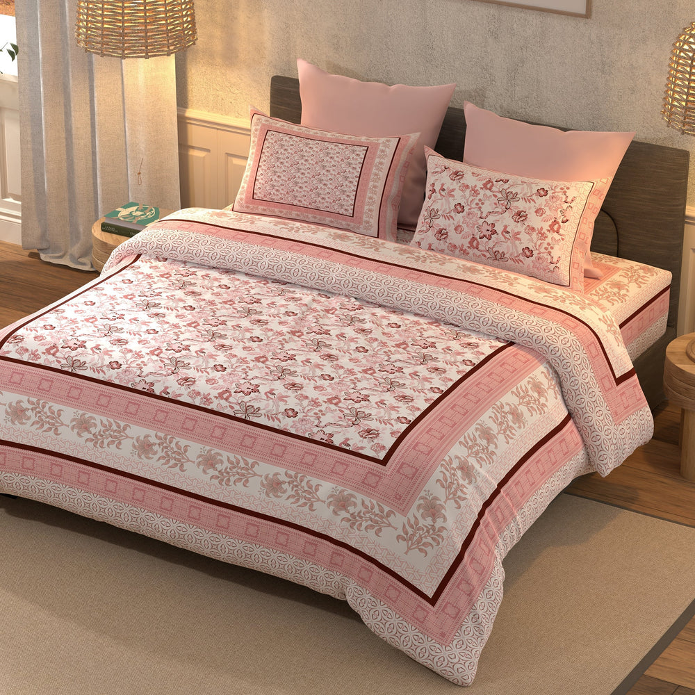 Bella Casa Fashion & Retail Ltd  BEDSHEET 108 X 108 Inch / Pink / 100 % Cotton Super King Size Bedsheet with 2 Pillow Covers 100 % Cottton Pink Colour - Amer Collection
