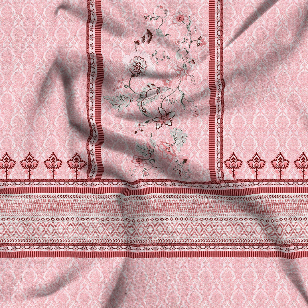 Bella Casa Fashion & Retail Ltd  BEDSHEET 108 X 108 Inch / Pink / 100 % Luxury Cotton Double Premium Bedsheet Set 100 % Luxury Cotton Super King Size with 2 Pillow Covers Floral Ethnic Design Pink Colour - Rajputana Designer Collection