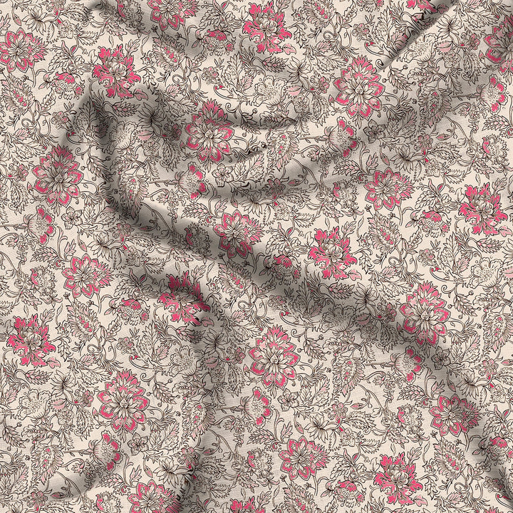 Bella Casa Fashion & Retail Ltd  BEDSHEET 108 X 108 Inch / Pink / Cotton Double Bedsheet Set Cotton Super King Size with 2 Pillow Covers Floral Design Pink Colour - Paris Collection