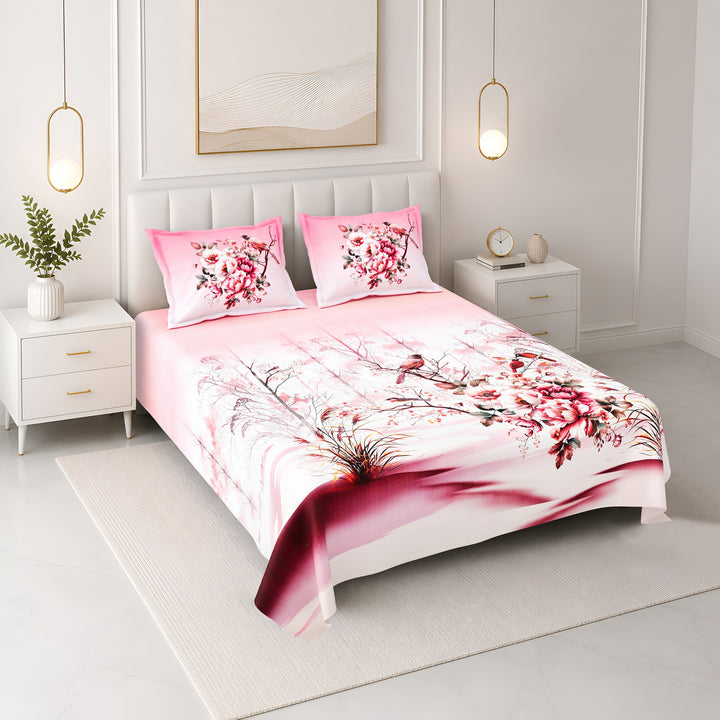 Bella Casa Fashion & Retail Ltd BEDSHEET 108 X 108 Inch / Pink & Multi / 100 % Premium Cotton Super King Size Double Bedsheet Set Premium Cotton with 2 Pillow Covers Digital Printed Pink & Multi Coloured - Celestia Designer Collection