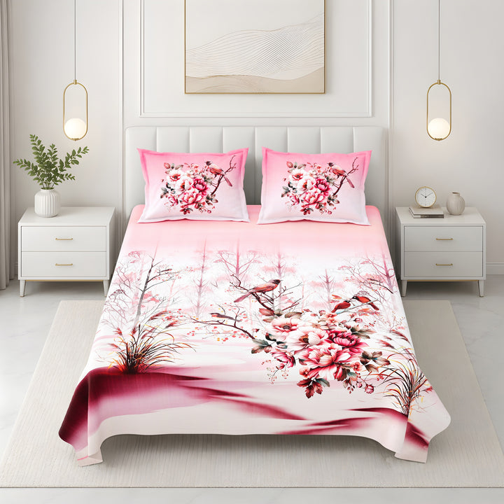 Bella Casa Fashion & Retail Ltd BEDSHEET 108 X 108 Inch / Pink & Multi / 100 % Premium Cotton Super King Size Double Bedsheet Set Premium Cotton with 2 Pillow Covers Digital Printed Pink & Multi Coloured - Celestia Designer Collection